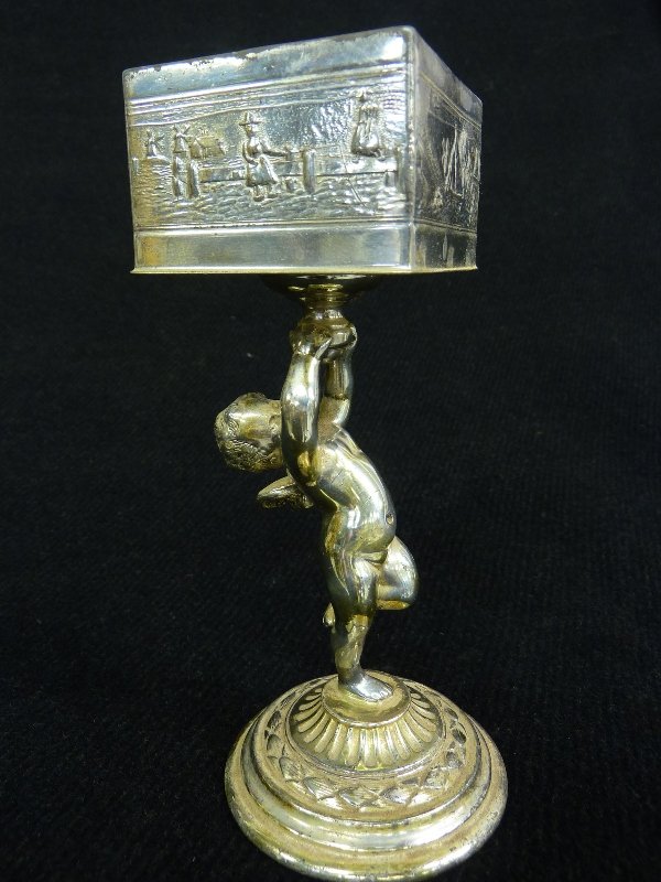 Circa 1900 Signed "Pairpoint" Silverplate Cupid wi: Circa 1900 Signed "Pairpoint" Silverplate Cupid with Wings Match Holder or Calling Card Holder - height 6 3/4" width 2.5" - original as found condtion