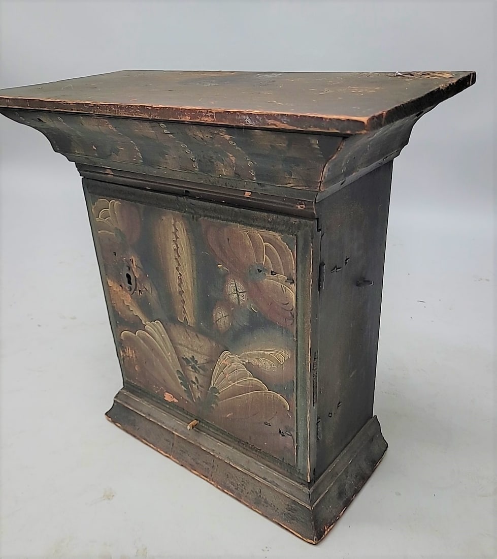Circa 1850's Paint Decorated Pine Cabinet with original hand wrought  metal keyhole & hinges. (1 of 7)