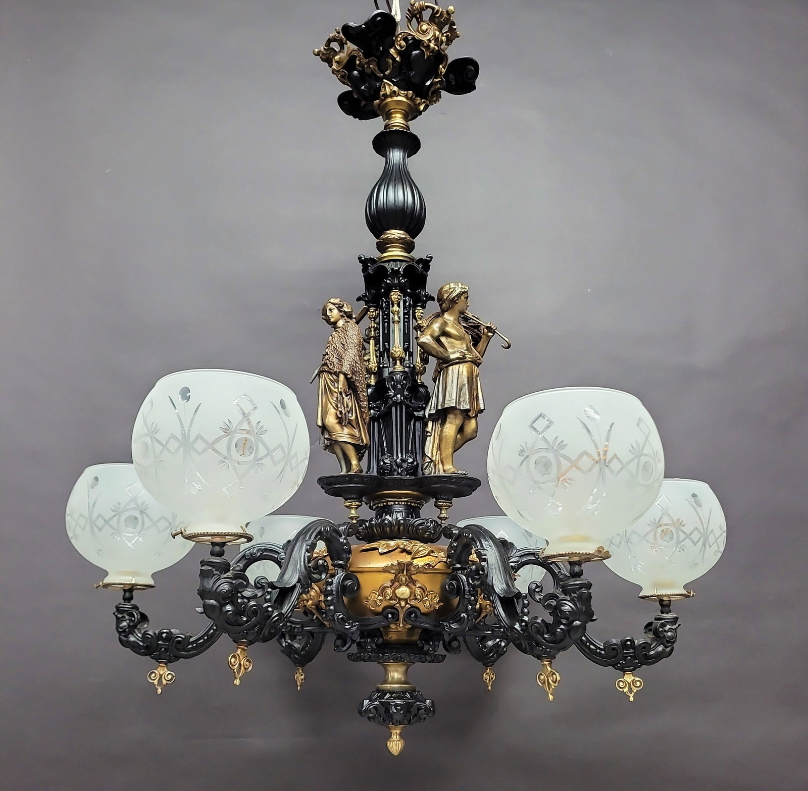 Circa 1850's Figural 6 arm Gas chandelier / gasolier attributed to Cornelius & Baker Philadelphia (1 of 10)