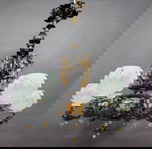 Circa 1850's Figural 6 arm Gas chandelier / gasolier attributed to Cornelius & Baker Philadelphia