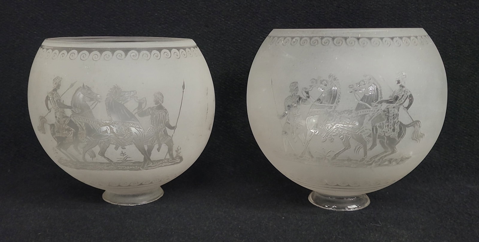 Pair of Scenic Roman Gas Shades with 2 5/8" fitter - Circa 1870's The left one is 7.5" dia. The (1 of 4)