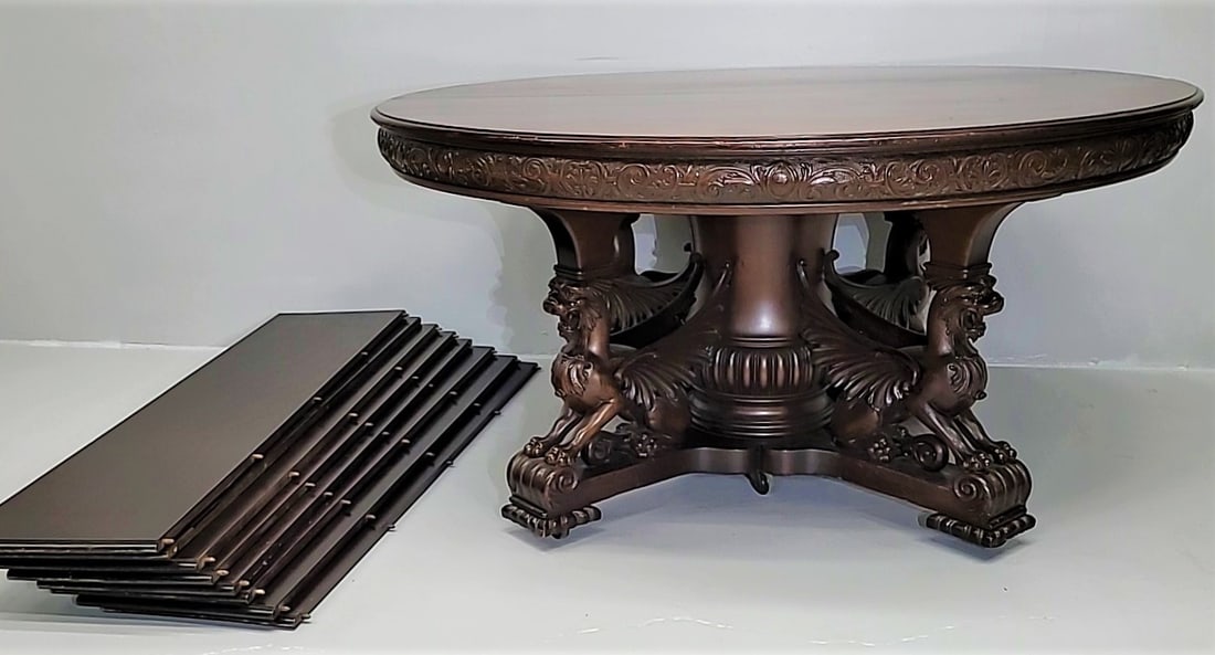 Circa 1885 RJ Horner 60"Winged Griffin Mahogany Extension Dining Table with 8 Leaves. When all (1 of 7)