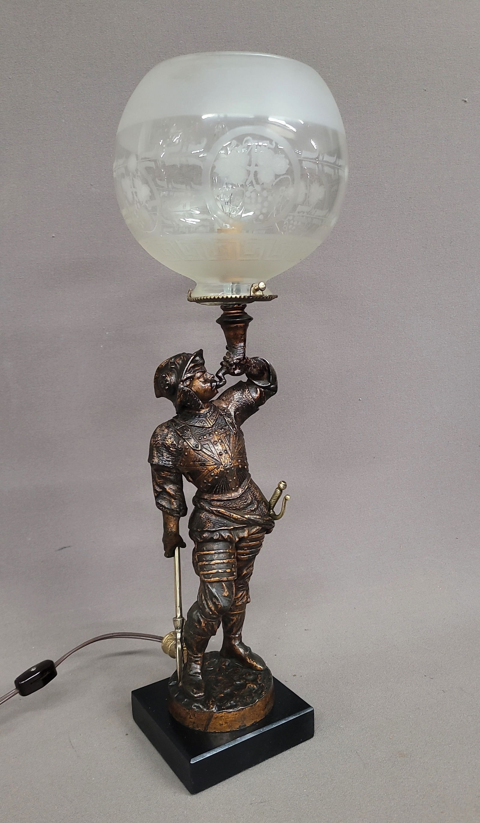 Circa 1870's Gas Statue by Cornelius & Baker with antique 2 5/8" fitter etched gas shade. Statue (1 of 9)
