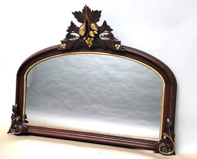 Circa 1860's American Nut & Leaf Carved Walnut wall or mantle mirror with gilded highlights - w 48": Circa 1860's American Nut & Leaf Carved Walnut wall or mantle mirror with gilded highlights - w 48" h 37". Found in St Paul MN estate.
