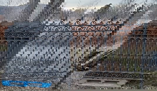 300' ft. of Victorian Style Cast Iron fencing including 54 sections of fence 56" tall & 64" wide: 300' ft. of Reproduction Victorian Style Cast Iron fence. Including 54 sections of 56" tall & 64" wide panels. Includes 55 posts that are 76" tall & 2 1/4" wide. Ornate casting on one side, reverse