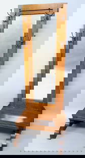 Circa 1915 1/4 cut Oak Hall Mirror Coat & Hat Tree - h 74" w 27" d 18". Very good original finish: Circa 1915 1/4 cut Oak Hall Mirror Coat & Hat Tree - h 74" w 27" d 18". Very good original finish and condition. Original hooks & bevel mirror. Found in St Paul Mn.