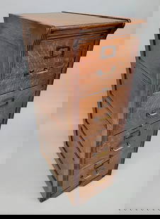 Circa 1900 Signed 1/4 cut Oak file cabinet - signed (YAWMAN and FRBE MFG CO. Rochester NY) HGT 53.5": Circa 1900 Signed 1/4 cut Oak file cabinet - signed (YAWMAN and FRBE MFG CO. Rochester NY) HGT 53.5" W 28" D W 17.5" - good original finish and working condition. Found in Eau Claire WI office.