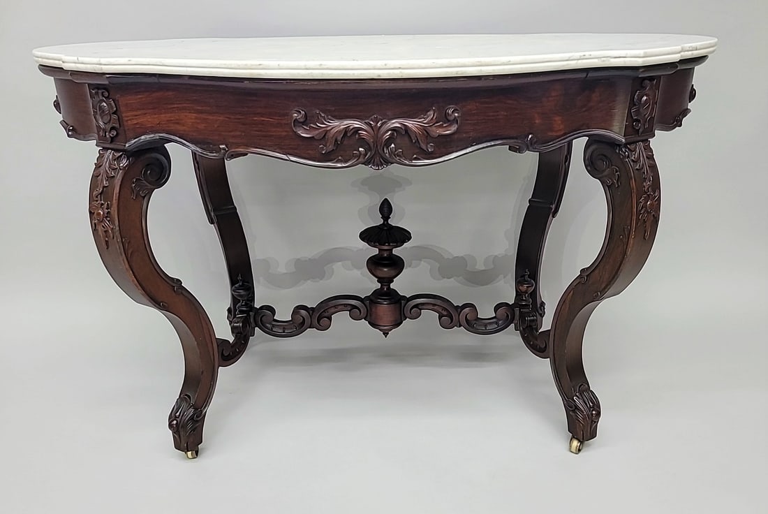 Circa 1850's Rosewood MarbleTop Turtle Top Parlor Table w/ original finish , original marble & (1 of 6)