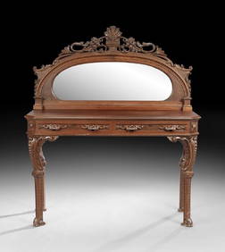 American Rococo Revival Walnut Sideboard, Philadelphia, third quarter 19th century, having an arched (1 of 5)