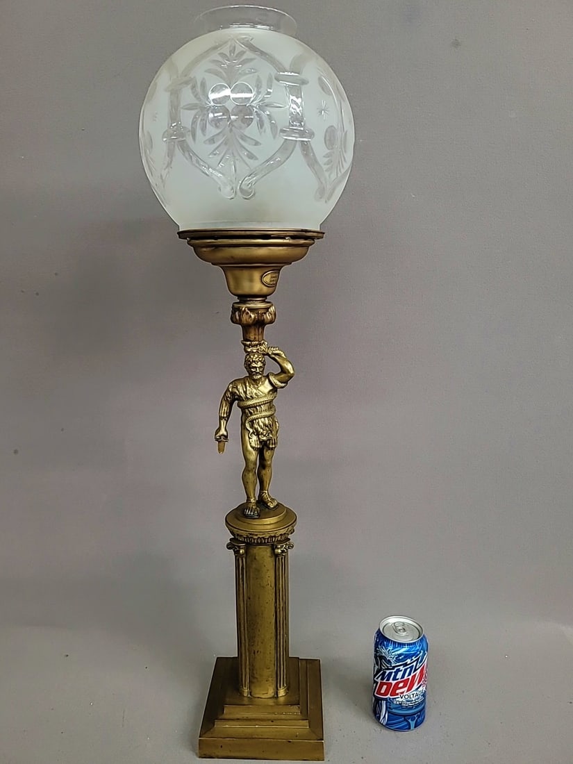 Dated 1843 Signed Cornelius & Co Philadelphia Astral Oil Lamp with cut shade & cast bronze base with (1 of 6)