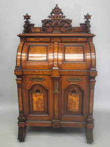 American Burl Walnut Signed Wooton Extra Grade Desk - marked Manufactured by the Wooton Desk Co.,