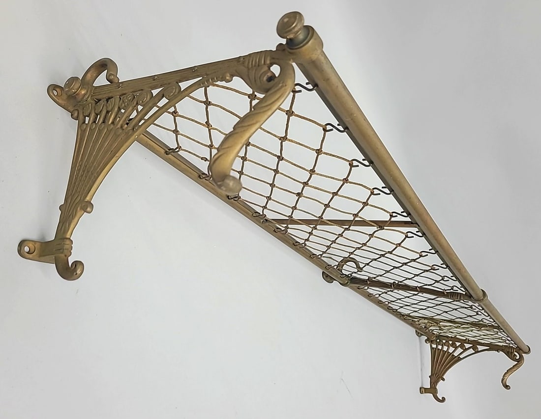 Adams & Westlake Circa 1900 Great Pullman Car Brass Wall Luggage Rack - w 50" h 9" d 11". Found in (1 of 3)