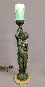 Bronze classical woman with urn signed (Tiffany & Co 2730) Height overall 21.5", with out shade hgt