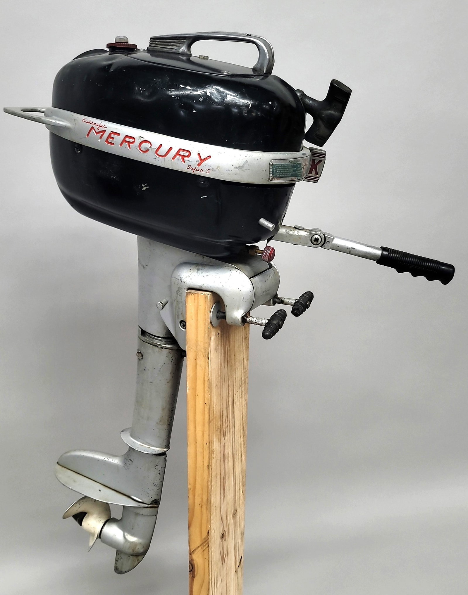 Mercury Super 5 Hurricane Outboard Motor. C 1949 - h 40"  d 18" w 10".  Found in St Paul MN (1 of 6)