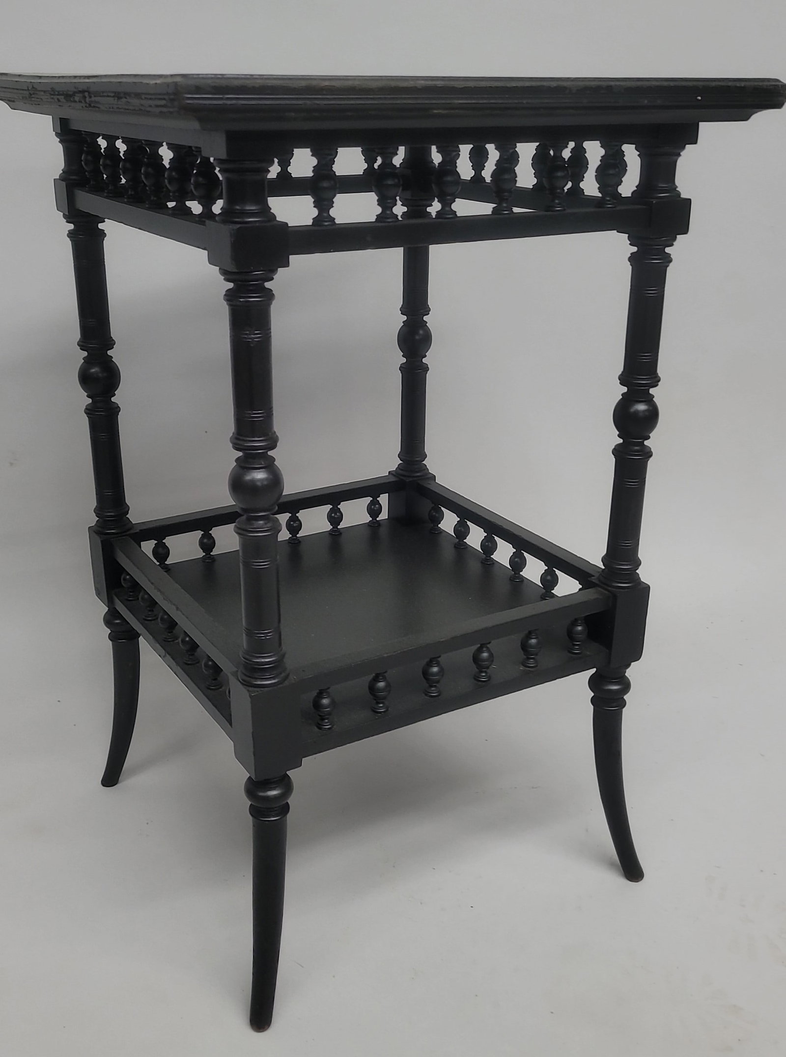 Circa 1880's Eastlake Black Laquer Side Table with Spindle Gallery. - h 24" w 16" d 16".  Good (1 of 3)