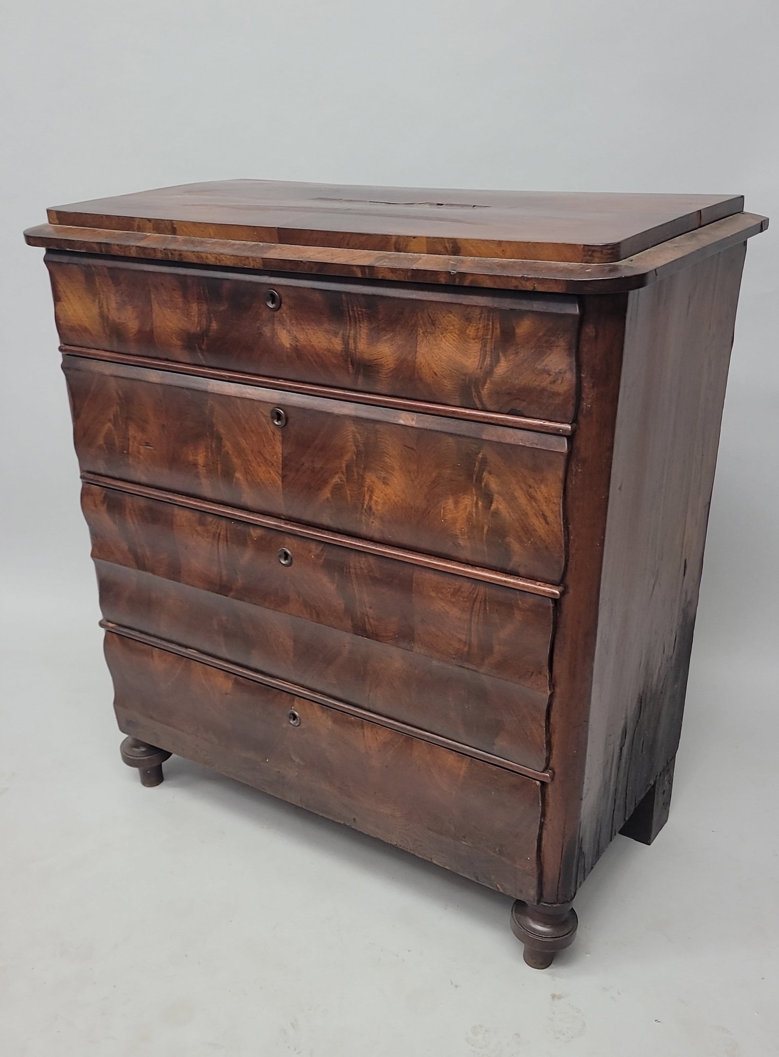 C 1840's Empire Crotch Mahogany 4 drawer Dresser with hand made dovetails on drawers. Hand planed (1 of 5)