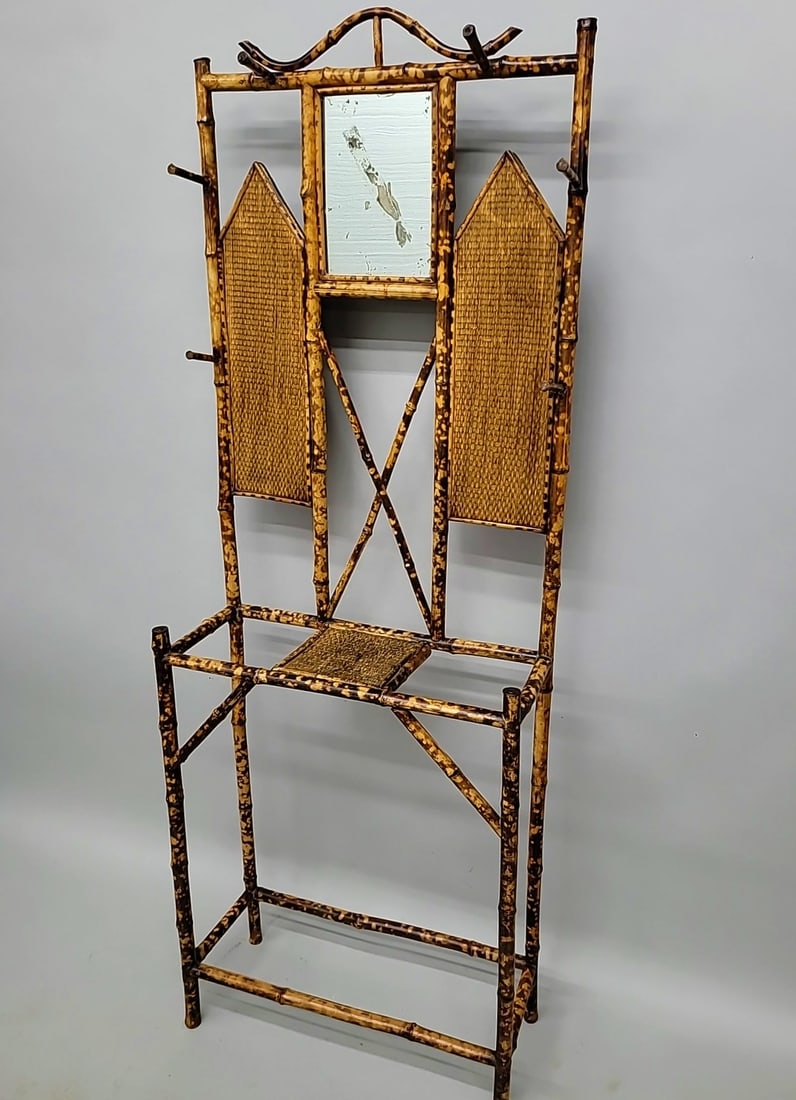 Circa 1910 Antique Bamboo Halltree for hat & coats - in original good condition. Hgt 72" w 27" d (1 of 2)
