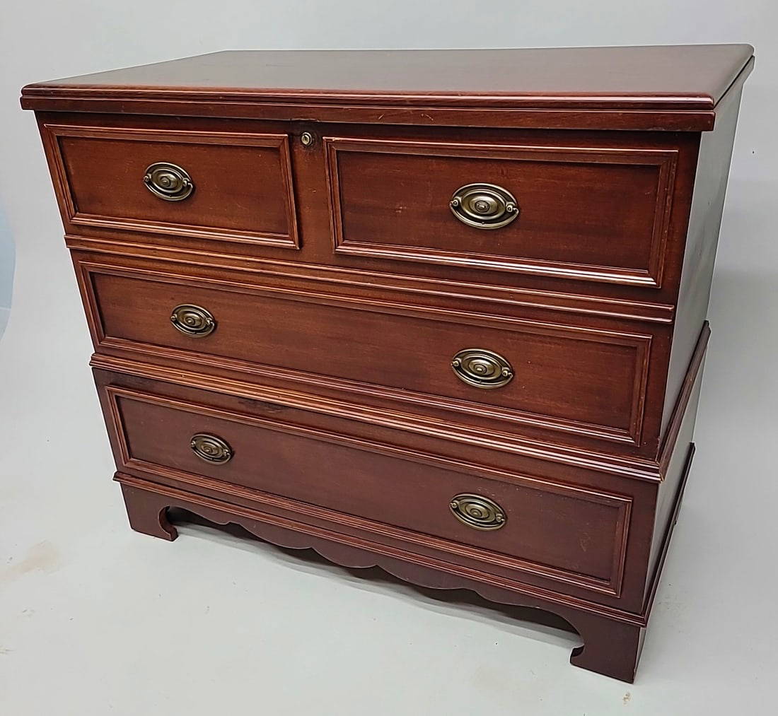 Circa 1930's Hepplewhite Style Signed Cedar Chest With Drawer. Marked