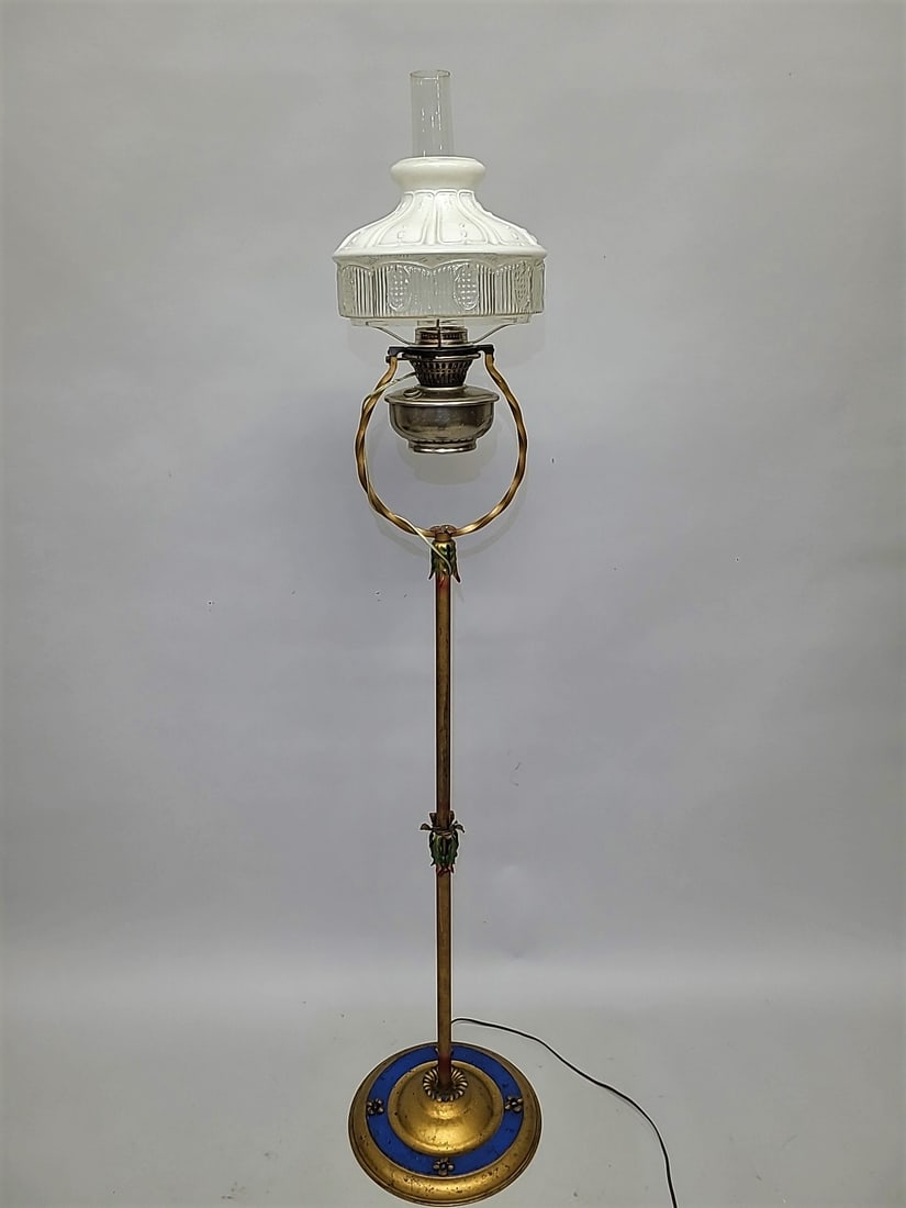 Circa 1920's Signed Aladdin Metal Floor Lamp with paint decoration.and antique aladdin glass shade. (1 of 6)