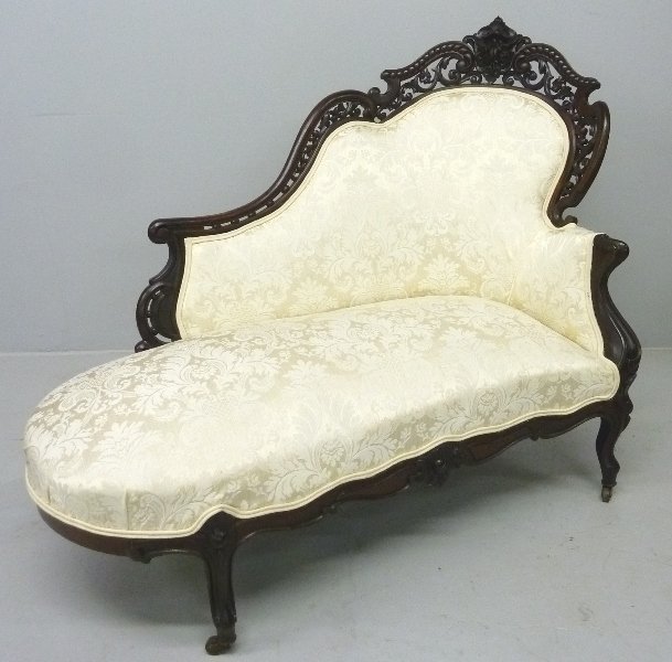 1850's LAMINATED ROSEWOOD Méridienne by J & JW MEE: 1850's LAMINATED ROSEWOOD Méridienne by J & JW MEEKS New York City (Stanton Hall Pattern) - height 42" width 55" depth 29" - good old finish and condition - pictured page 112 Dubrow, American Furnitu