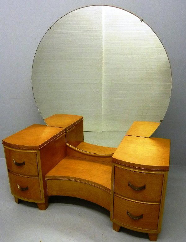 Mid Century Modern Vanity - Globorank 318 Vintage Mid Century Modern Blond Vanity With Round Lot 0318 - Mid Century Modern Vanity - Globorank