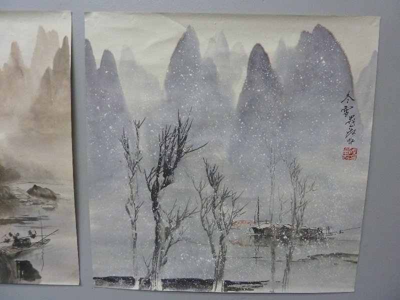 Four Chinese Hand Painted Landscape Watercolors all Sig - 5