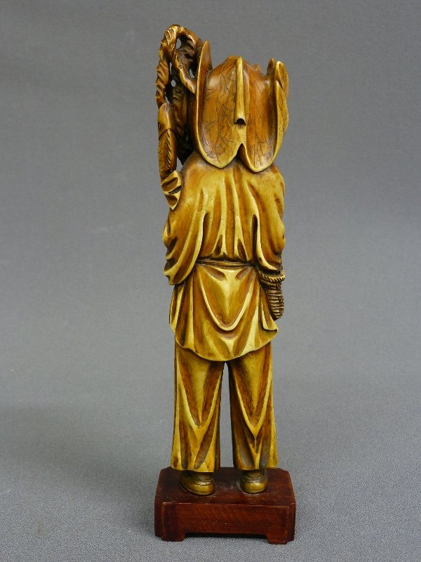 HAND CARVED 8" IVORY FIGURE OF SMILING FISHERMAN, tea s - 4