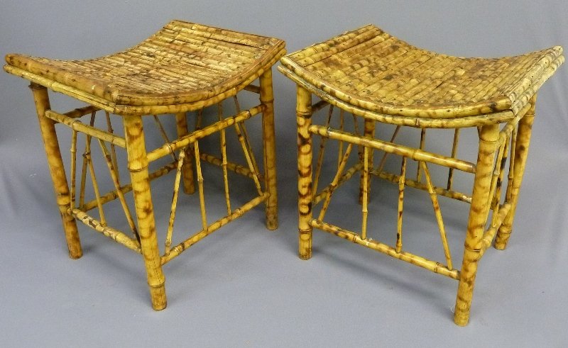 Circa 1900 Pair of Bamboo Stools found in John H Knapp: Circa 1900 Pair of Bamboo Stools found in John H Knapp House Menomonie WI. - h 18" w 17" d 13" - both in good original condition