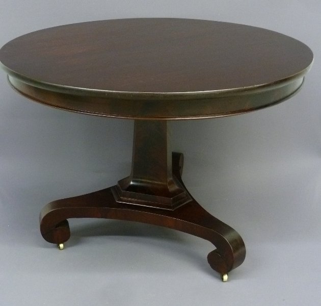 American Circa 1840's Empire Mahogany Round Parlor: American Circa 1840's Empire Mahogany Round Parlor Table - Dia. 38" height 29" - found in John H. Knapp house, Menomonie WI. - good refinished condition