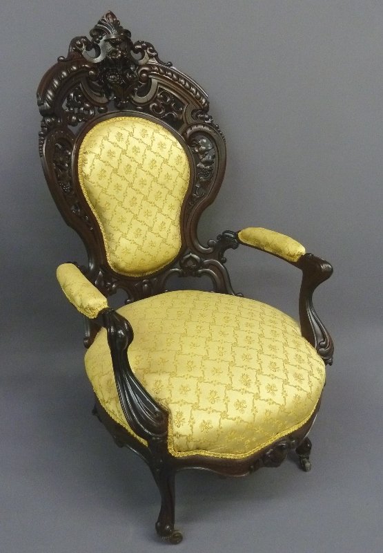 Circa 1850 Laminated Rosewood Arm Chair by J. & JW: Circa 1850 Laminated Rosewood Arm Chair by J. & JW Meeks, New York in the Henry Ford Pattern - height 49" width 26" depth 29" - good condition