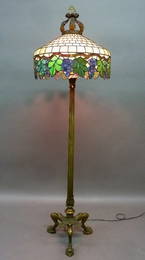Circa 1910 Superb Leaded Glass Bronze Base Floor Lamp