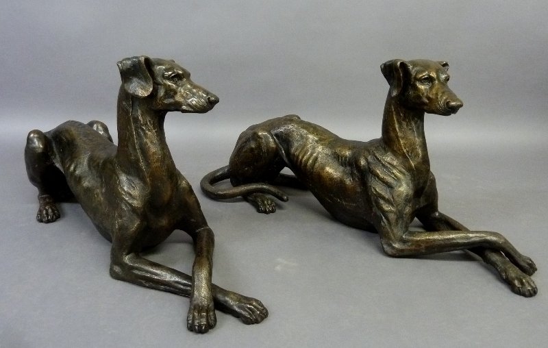 Pair of Quality Cast Bronze Wippets signed "P. Riley": Pair of Quality Cast Bronze Wippets signed "P. Riley" found in Winona MN. Home - length 43" height 21" width 12"