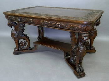 Circa 1885 Heavily Carved Partners Desk by RJ Horner,