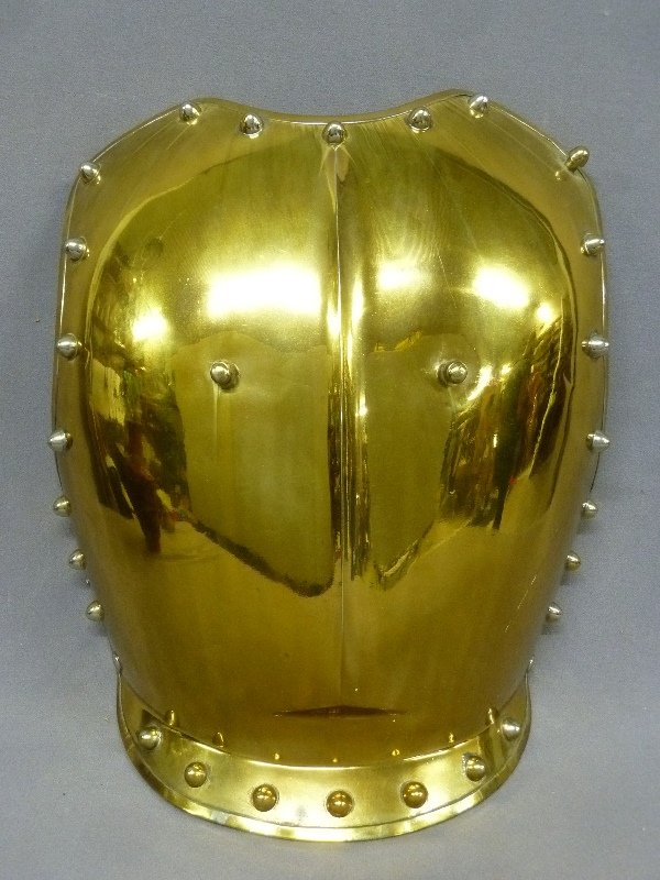 Solid Brass Polished Armor Breast Plate Signed touch: Solid Brass Polished Armor Breast Plate Signed touch mark of crown then numbers 75 then E. Good condition. Found in home in Eden Prairie Mn
