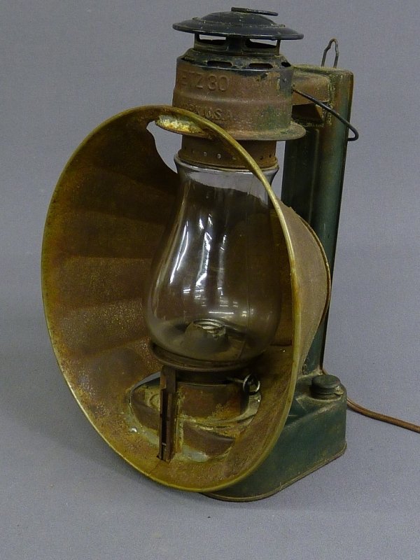 Unusual Signed (DIETZ # 30 - BEACON LIGHT) Oil Lamp,: Unusual Signed (DIETZ # 30 - BEACON LIGHT) Oil Lamp, now electric, Circa 1880