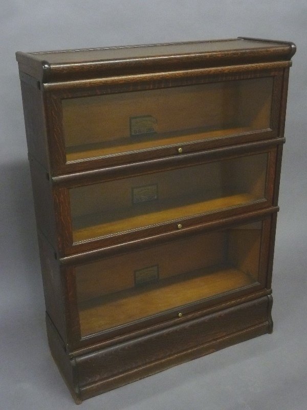 Circa 1900 1/4 Cut Oak 3 High Stacking Bookcase signed (1 of 3)