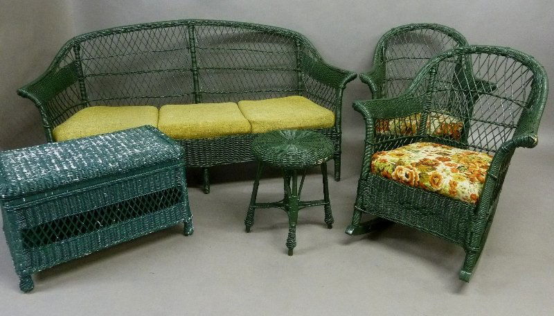 Circa 1920 5 pieces of Antique Wicker including a 3 (1 of 5)