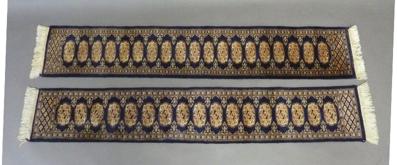 Two Hand Tied Oriental Narrow Bokhara Runners in navy, (1 of 2)