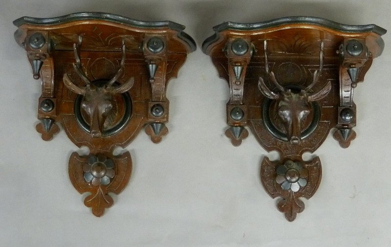 Pair of American Circa 1870's Walnut Deer Carved Wall (1 of 4)