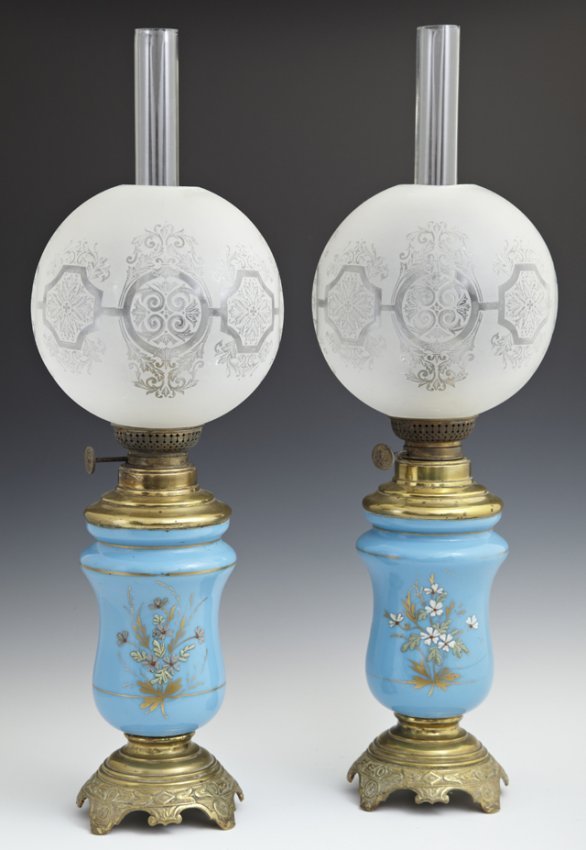 Pair of 19th Century Blue Bristol Glass and Brass (1 of 6)