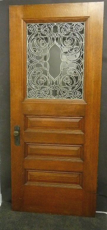 Massive Solid 1/4 Cut Oak Leaded Glass Door from Hoyt (1 of 4)