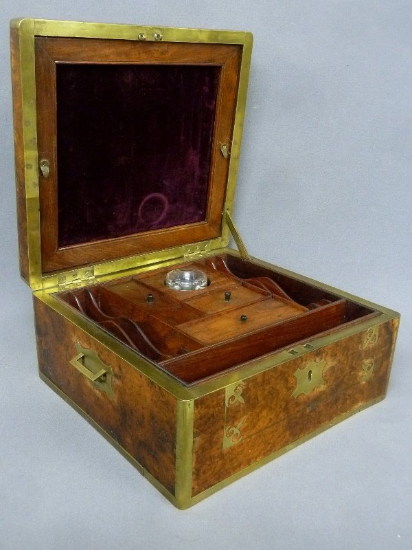 Early 19th Century Quality Burl & Brass Trim Traveling (1 of 7)