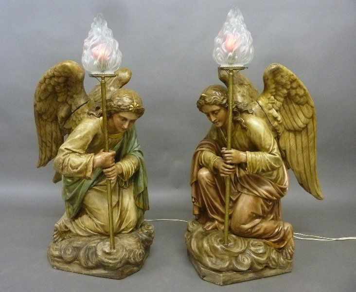 Two C 1900 American Made Plaster Angels with Wings