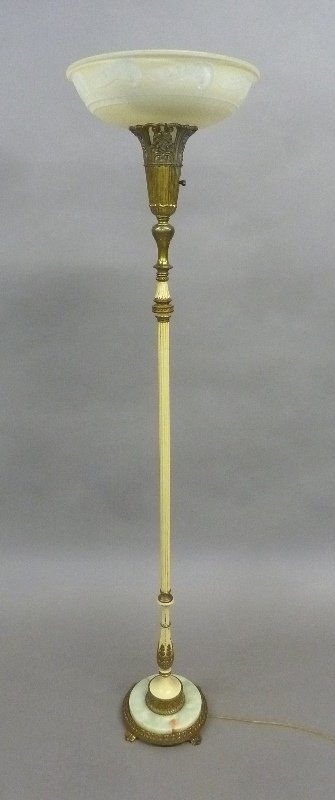 American 1920 S Torchere Floor Lamp With Onyx Base And