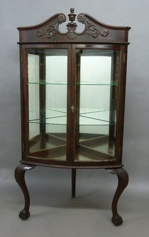 Circa 1910 Unique Chippendale Mahogany Curved Glass (1 of 4)