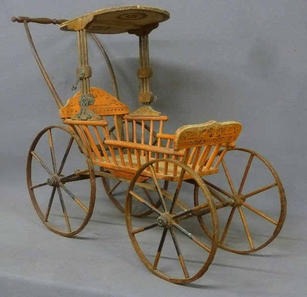 19th Century Doll Buggy with Stenciled Decoration, Wood (1 of 6)