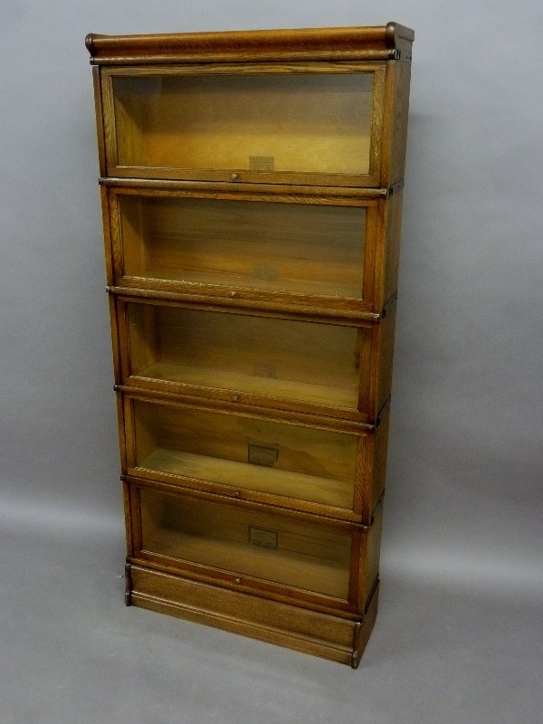 Circa 1900 Signed Globe Wernike 5 High Oak Stacking (1 of 2)