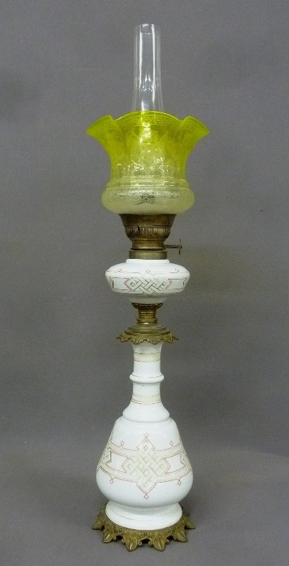 Wonderful Circa 1890 Brass & Porcelain Oil Lamp with (1 of 4)