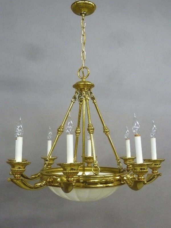 Solid Cast Brass and Alabaster 8 Light Chandelier - (1 of 4)