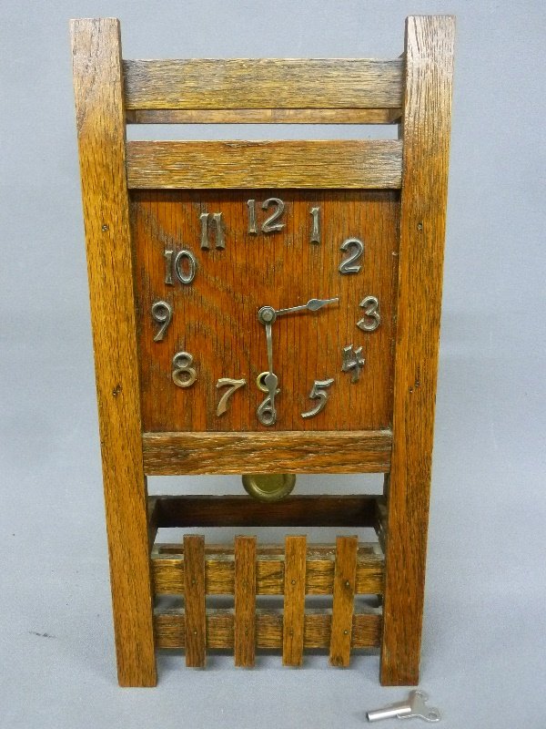 Circa 1915 Misson Style Oak shelf clock with brass (1 of 3)